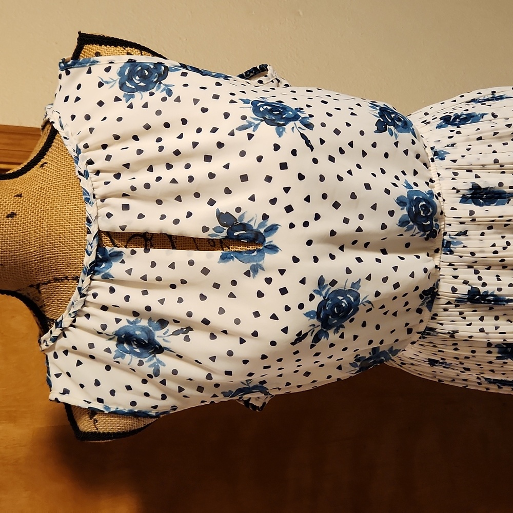Maison Jules Blue & White Floral Sleeveless Midi Dress, L - Picture 3 of 9